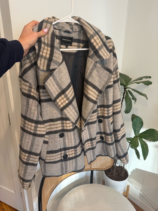 Something Navy Jackets & Blazers - Something Navy Plaid Wool-Blend Double-Breasted Peacoat